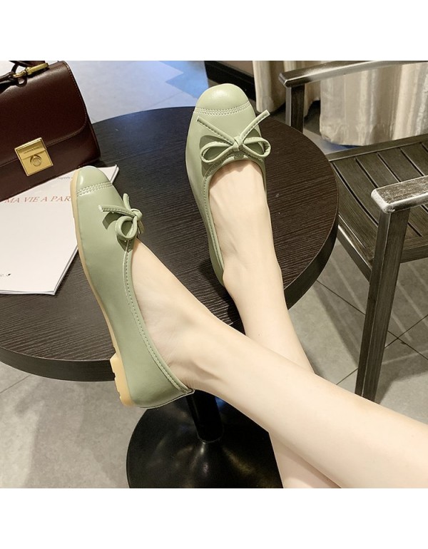 2021 spring new women's shoes Korean round head shallow flat sole single shoes bow comfortable soft bottom bean shoes wholesale