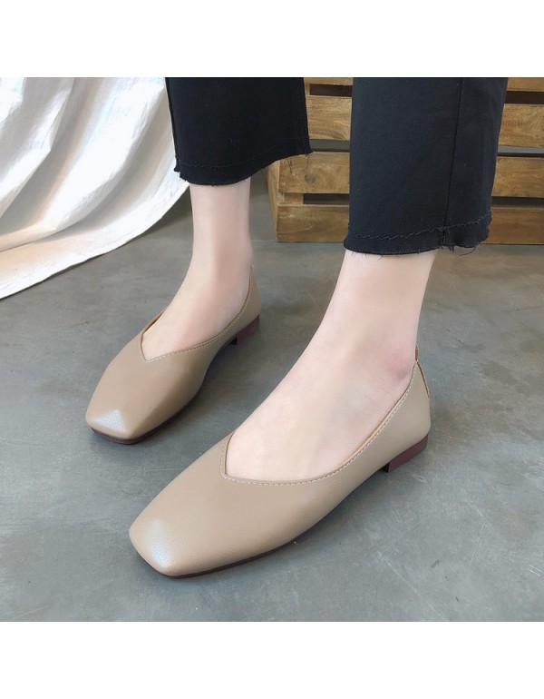 2021 spring and summer new flat sole single shoes retro square head shallow mouth grandma shoes one foot on lazy Doudou women's shoes wholesale 