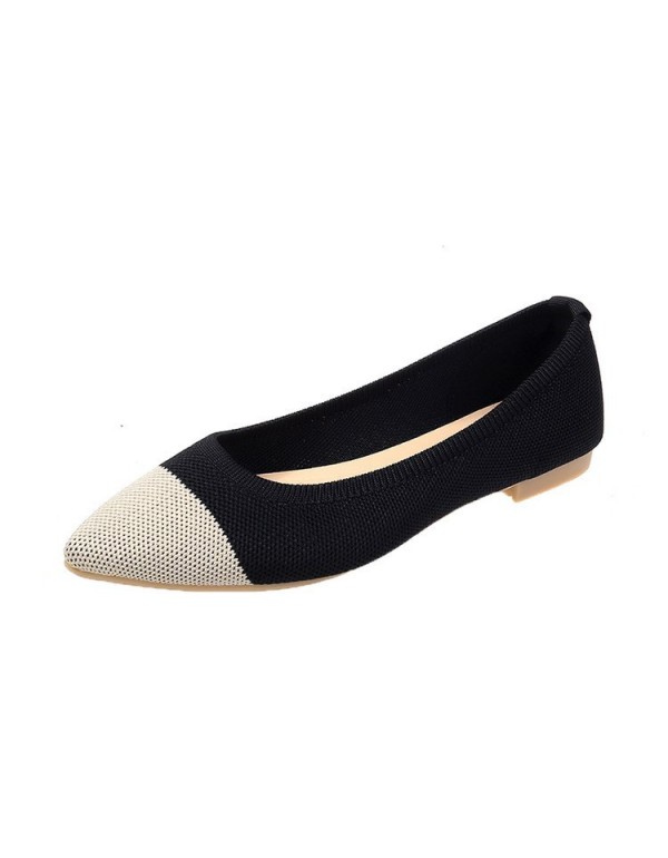 2021 summer new pointed shallow mouth flat shoes women's flying weaving breathable fashion color matching flat sole shoes women's shoes wholesale
