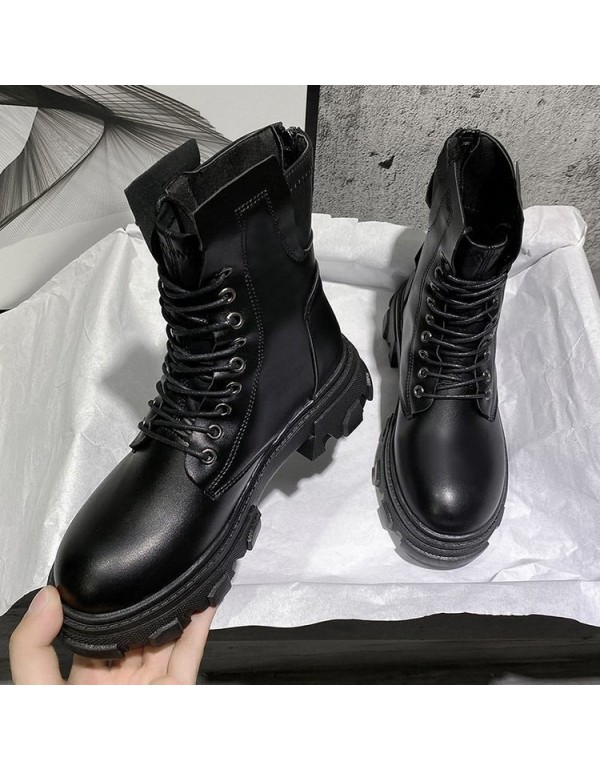 2021 Korean spring and autumn new handsome thin lace up thick soled Martin boots high top shoes women's fashion boots