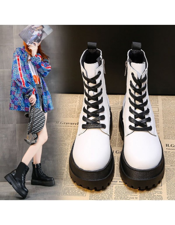 2021 autumn and winter new British short boots women's thick bottom with velvet lace up fashion Martin boots women's fashion wholesale hair