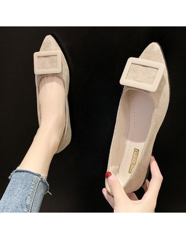 2021 spring new Korean pointed shallow mouth flat shoes fashion square button suede single shoes fashion women's shoes wholesale