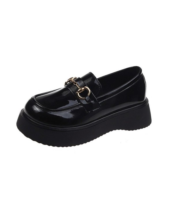 2021 autumn new black small leather shoes women's fashion thick soled British leffer shoes casual muffin soled single shoes wholesale