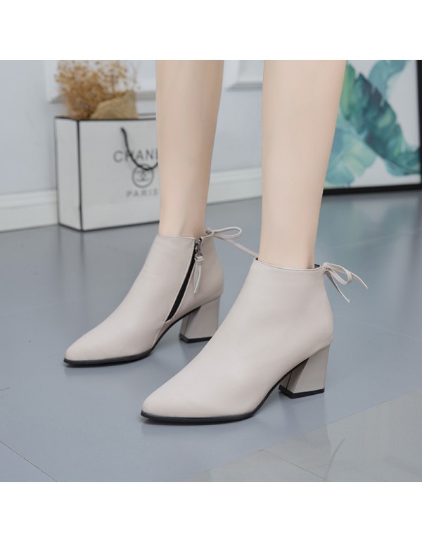2021 fashion foreign trade small size Martin boots women's autumn and winter new single boots short barrel thick heel high top retro boots bare boots