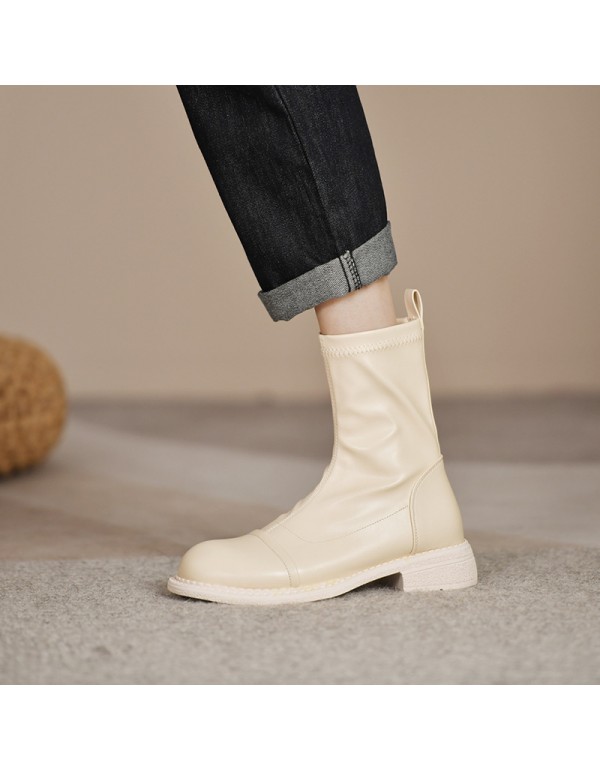 Net red medium tube Martin boots women's autumn and winter 2021 new British style thick bottom thick heel fashion sleeve bare boots single boots women 