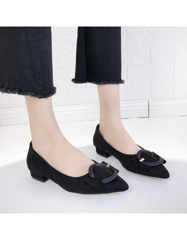 2021 spring new Korean version pointed single shoes thick heel shallow suede low heel women's shoes fashion work shoes wholesale