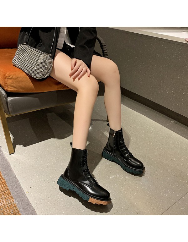 Net red 2021 autumn and winter new thin Martin boots women's British style thick soled motorcycle short boots middle heel boots 