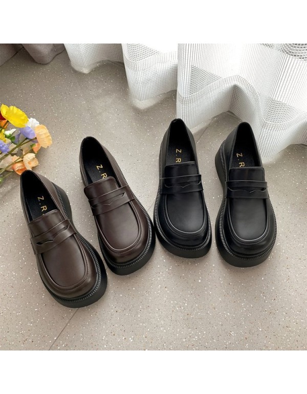 2021 autumn new British style small leather shoes, women's flat bottomed shoes, Lefu shoes, fashion thick soled single shoes wholesale