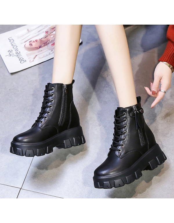 Inner heightening Martin boots women's new fashion in autumn and winter 2021 with small, handsome, thick soled British style thin short boots