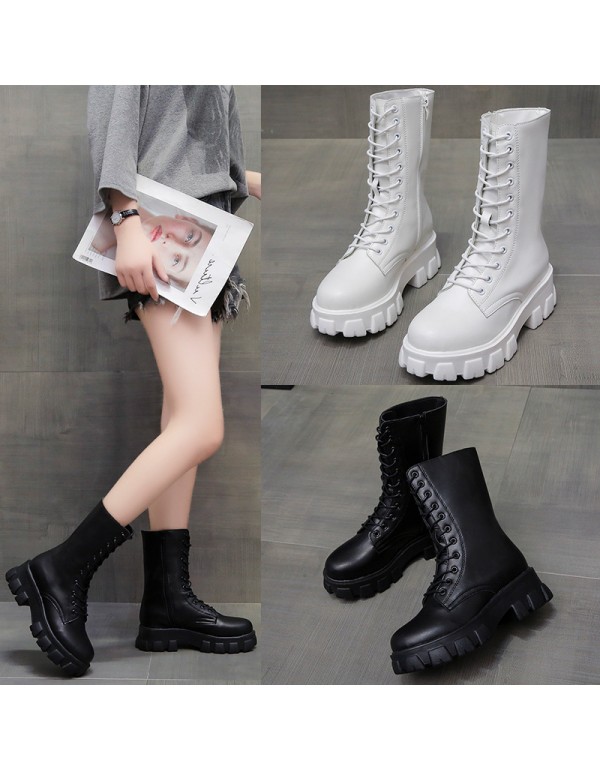 Martin boots women's new fashion student Korean version medium high tube color matching thick bottom fashion boots British casual shoes