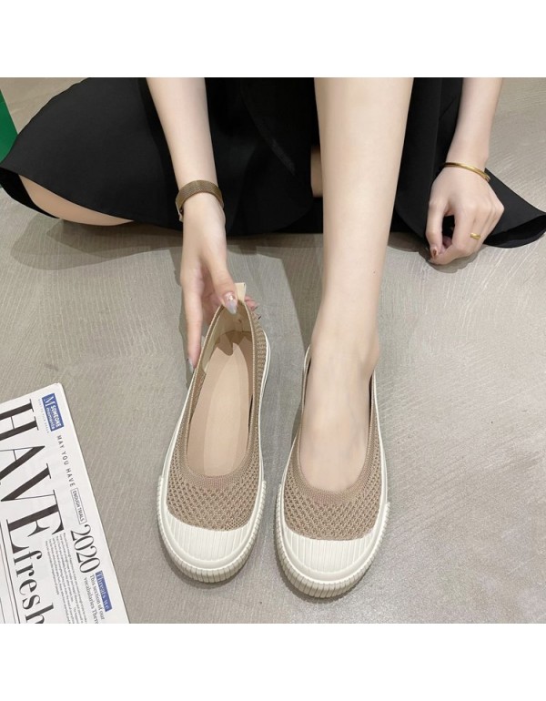 2021 summer new flat sole single shoes round head shallow mouth knitted breathable casual shoes comfortable student women's shoes wholesale