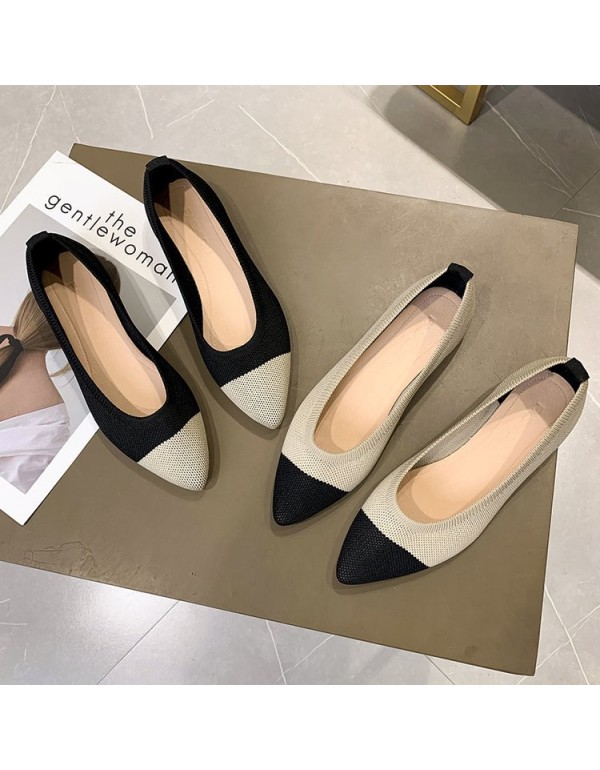 2021 summer new pointed shallow mouth flat shoes women's flying weaving breathable fashion color matching flat sole shoes women's shoes wholesale