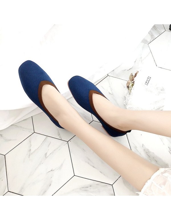 2021 spring new flat shoes women's shallow flat heel shoes comfortable flying woven breathable square head women's shoes wholesale