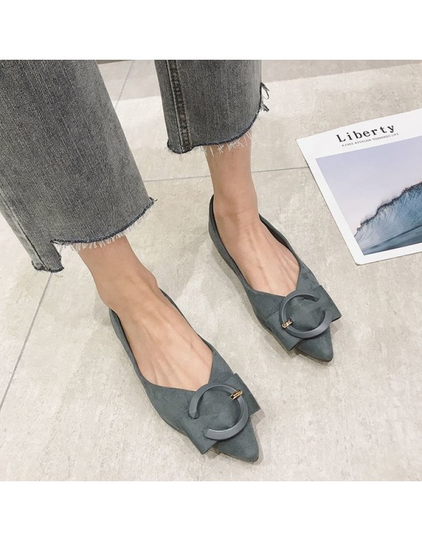 2021 spring new Korean shallow flat shoes pointed suede bow C button single shoes comfortable women's shoes wholesale