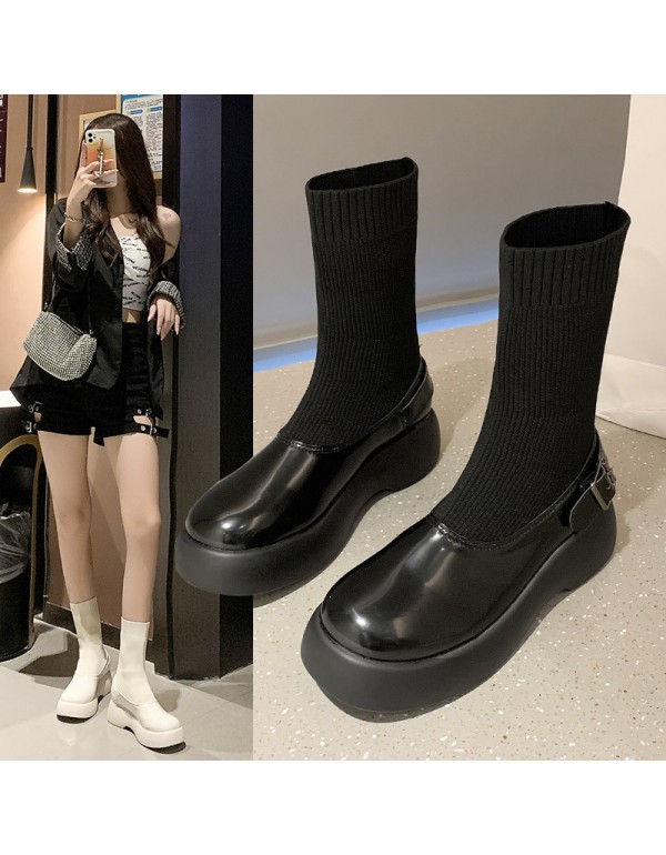 British women's boots 2021 autumn new women's boots thick soled climax socks children's boots net red wool tube single boot 