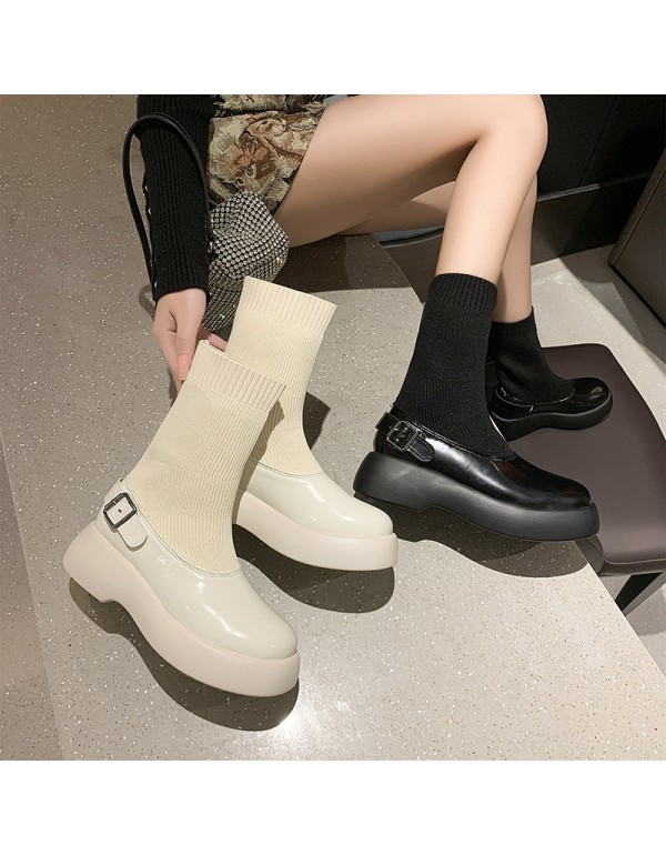 British women's boots 2021 autumn new women's boots thick soled climax socks children's boots net red wool tube single boot 