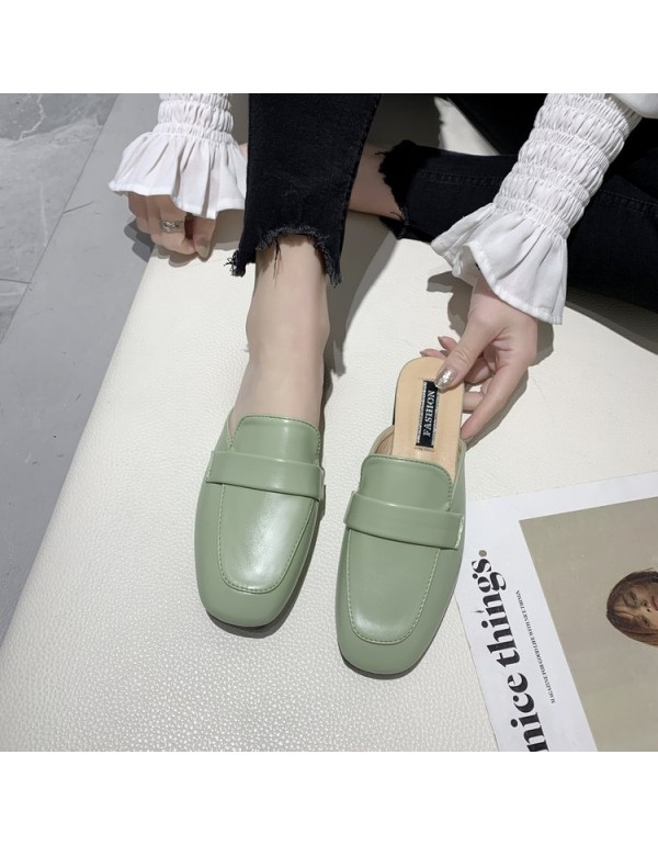 2021 spring and summer new Korean flat slippers women wear Baotou one foot lazy shoes Square Head women's shoes wholesale