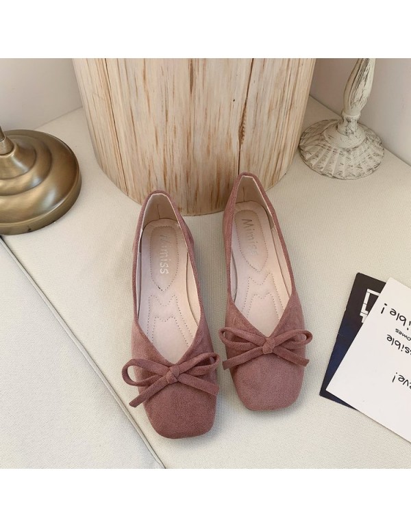 2021 autumn new bow flat sole single shoes women's head shallow mouth pea shoes fashion suede women's shoes wholesale