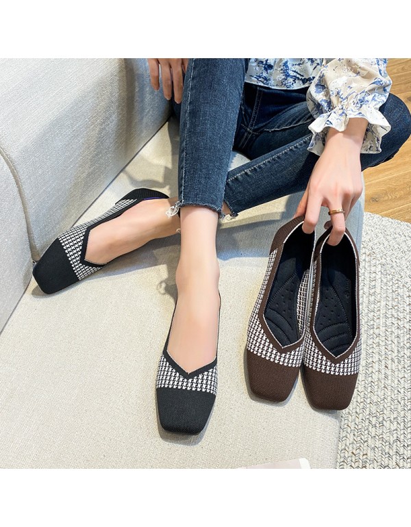 Princess shoes woven ladle shoes foreign trade 2021 new knitted square head flat sole soft leather shallow mouth soft sole single shoes large 41