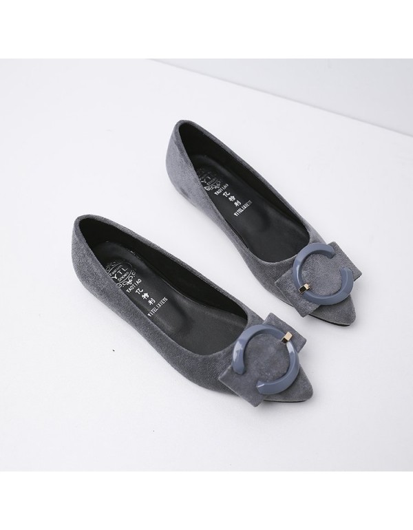 2021 spring new Korean version pointed single shoes women's shallow mouth c-button suede flat shoes comfortable and fashionable women's shoes wholesale