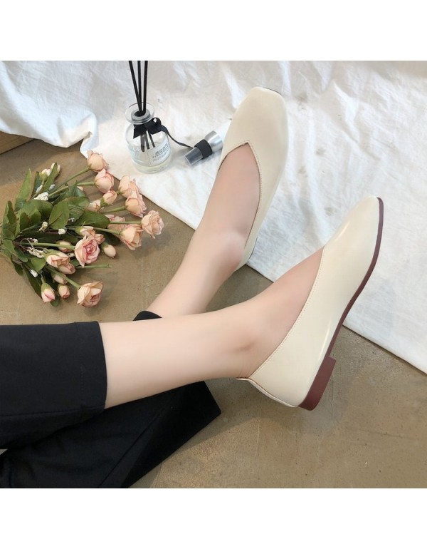 2021 spring and summer new Korean flat sole single shoes Square Head shallow mouth soft bottom pea shoes comfortable women's shoes wholesale