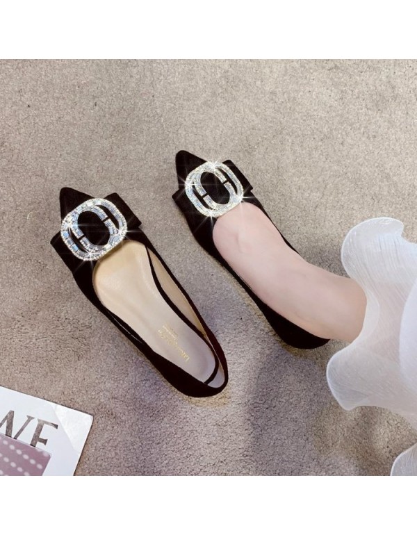 2021 autumn new Korean flat shoes pointed shallow mouth flat single shoes Rhinestone round buckle fashion women's shoes wholesale