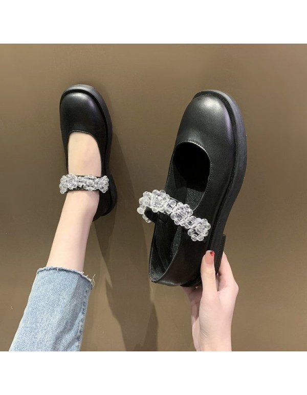 2021 spring new British small leather shoes women's flat shoes wholesale with round head and shallow mouth Mary Jane shoes