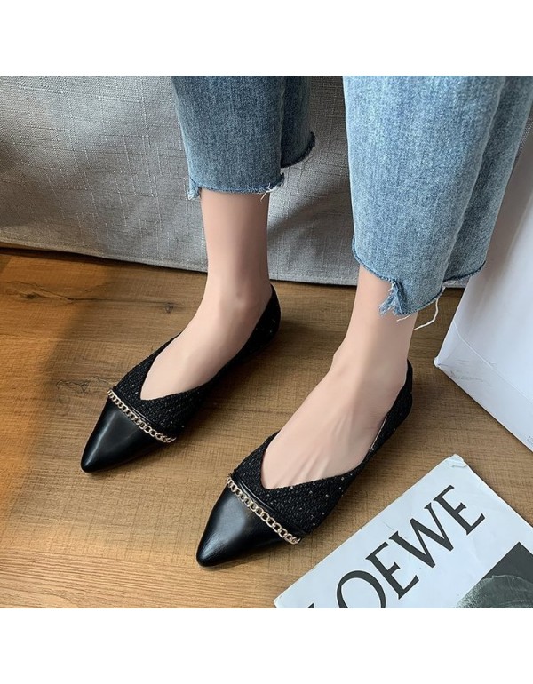 2021 spring new fairy style pointed single shoes women's shallow stitched flat shoes fashion Four Seasons Women's shoes wholesale