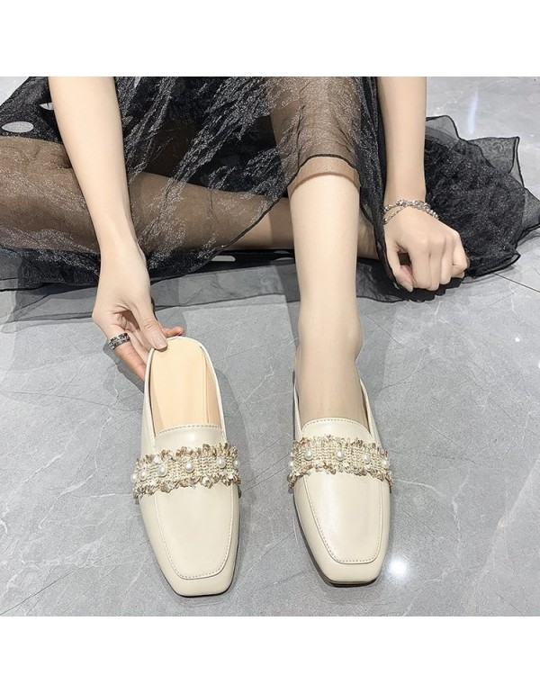 2021 spring new Korean Baotou half slippers women wear flat bottom bow lazy shoes fashion women's shoes wholesale