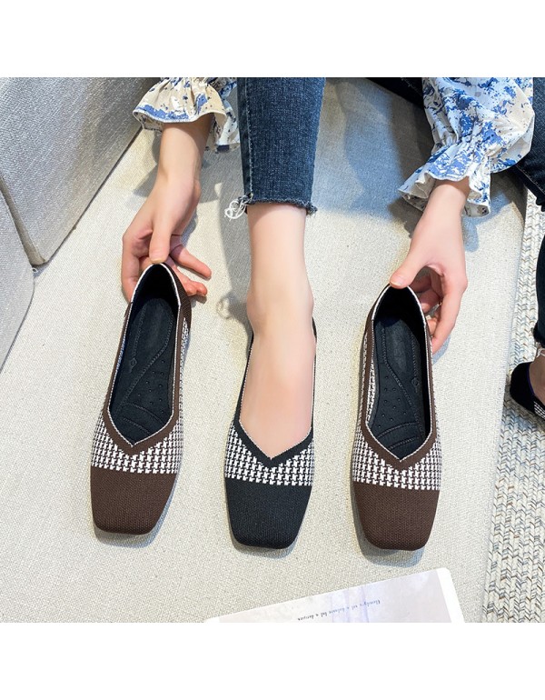 Princess shoes woven ladle shoes foreign trade 2021 new knitted square head flat sole soft leather shallow mouth soft sole single shoes large 41
