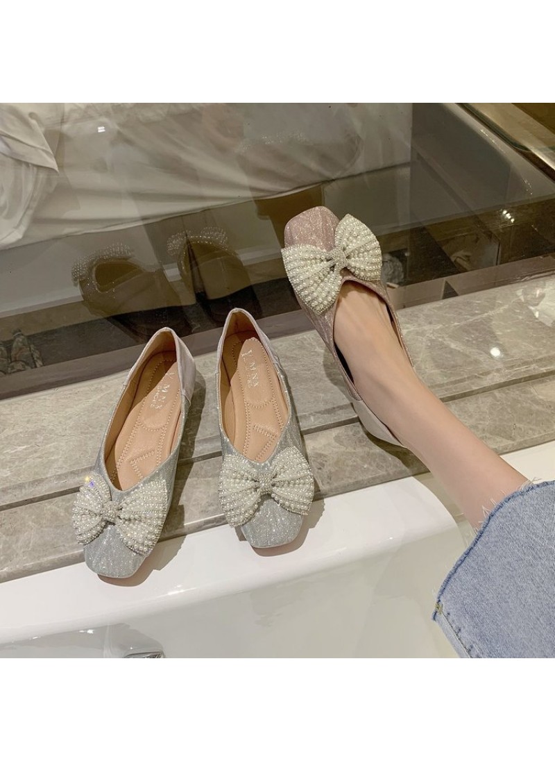 2021 autumn new sweet bow flat sole single shoes S...