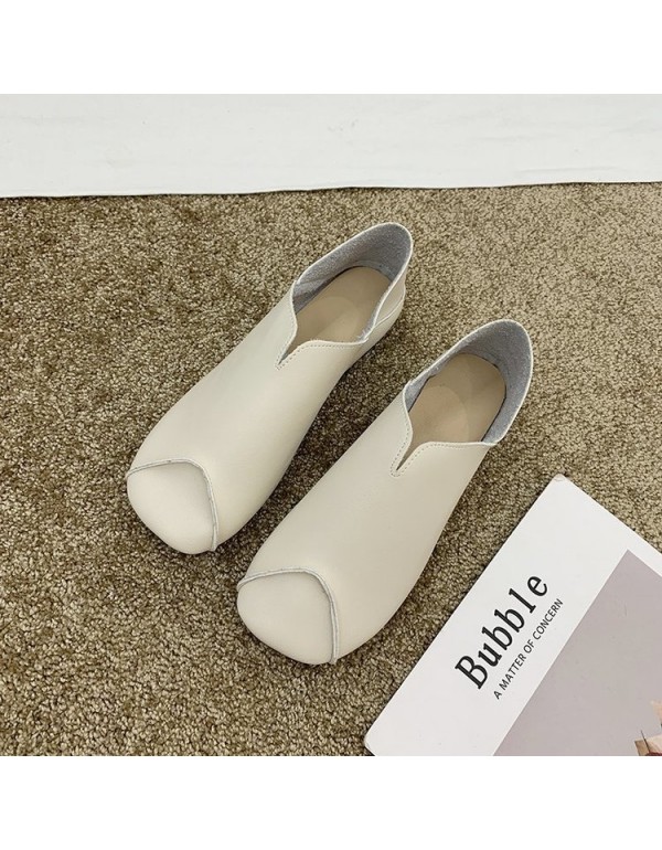 2021 autumn new Korean flat sole single shoes Square Head splicing soft surface comfortable Doudou shoes overshoot women's shoes wholesale