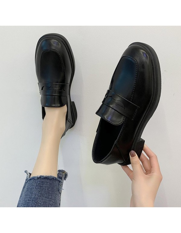 2021 autumn new British style small leather shoes student black overshoot college Lefu shoes flat bottomed women's shoes wholesale