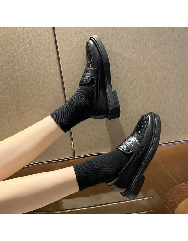 2021 spring new British style small leather shoes women's flat bottomed round head over foot Lefu shoes fashion leather shoes wholesale