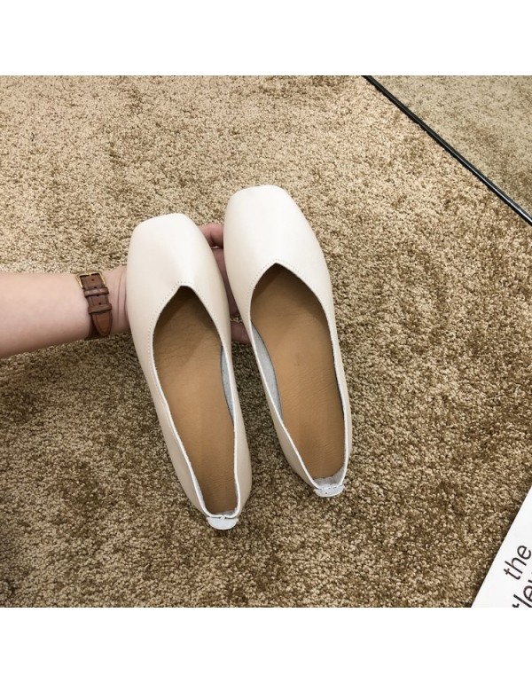 2021 autumn new Korean flat sole single shoes Square Head shallow mouth grandma shoes comfortable flat heel women's shoes wholesale