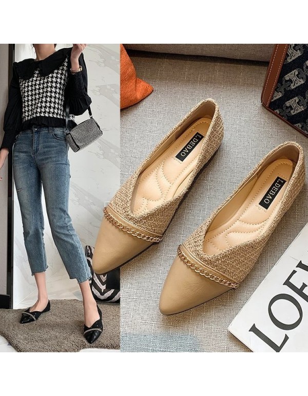 2021 spring new fairy style pointed single shoes women's shallow stitched flat shoes fashion Four Seasons Women's shoes wholesale