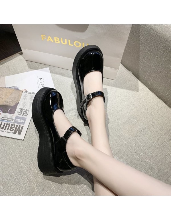 2021 autumn new British style small leather shoes women's thick bottom one-sided belt Mary Jane single shoes round head women's shoes wholesale
