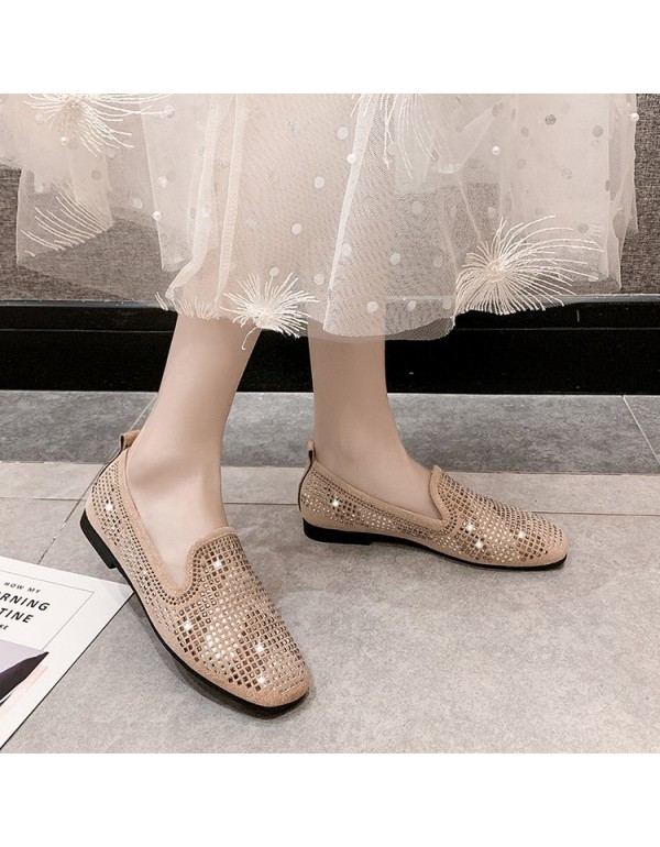 2021 spring new Korean flat sole single shoes squa...