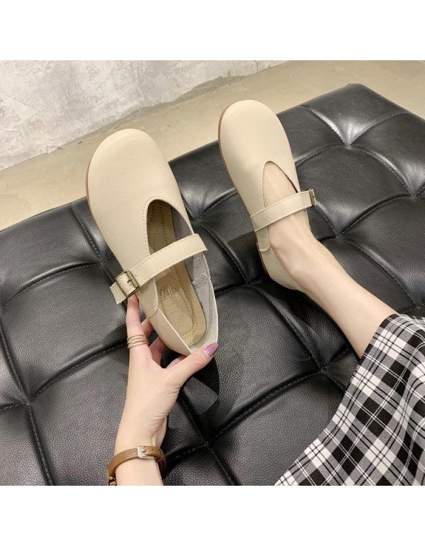 2021 summer new retro flat sole single shoes round...