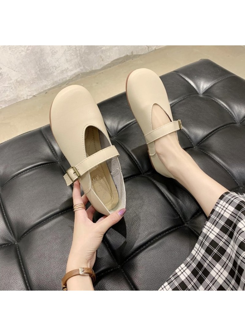 2021 summer new retro flat sole single shoes round...