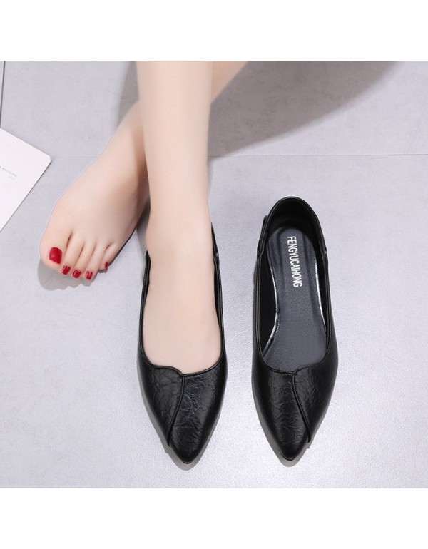 2021 summer new Korean flat shoes with pointed shallow mouth splicing single shoes wholesale of black soft soled professional women's shoes