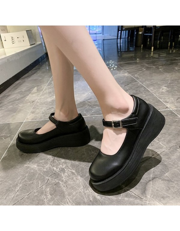 2021 autumn new British style small leather shoes women's thick bottom one-sided belt Mary Jane single shoes round head women's shoes wholesale