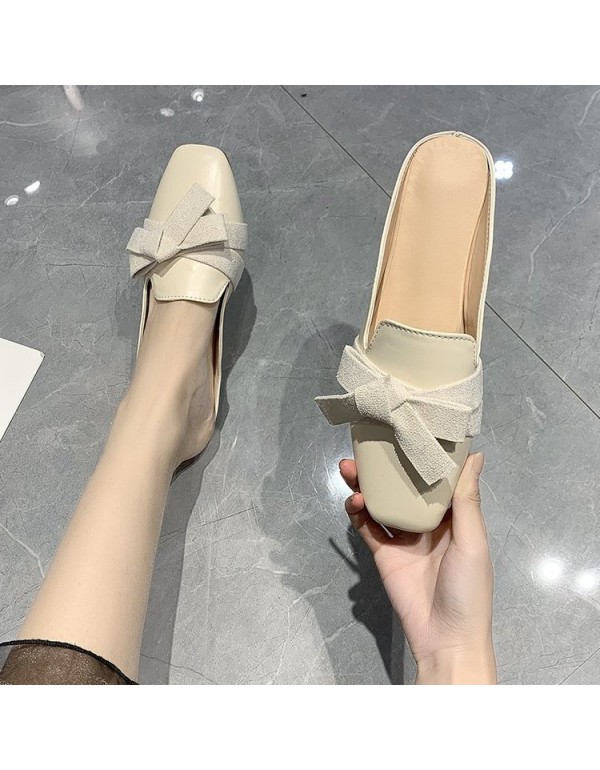 2021 spring new Korean Baotou half slippers women wear flat bottom bow lazy shoes fashion women's shoes wholesale
