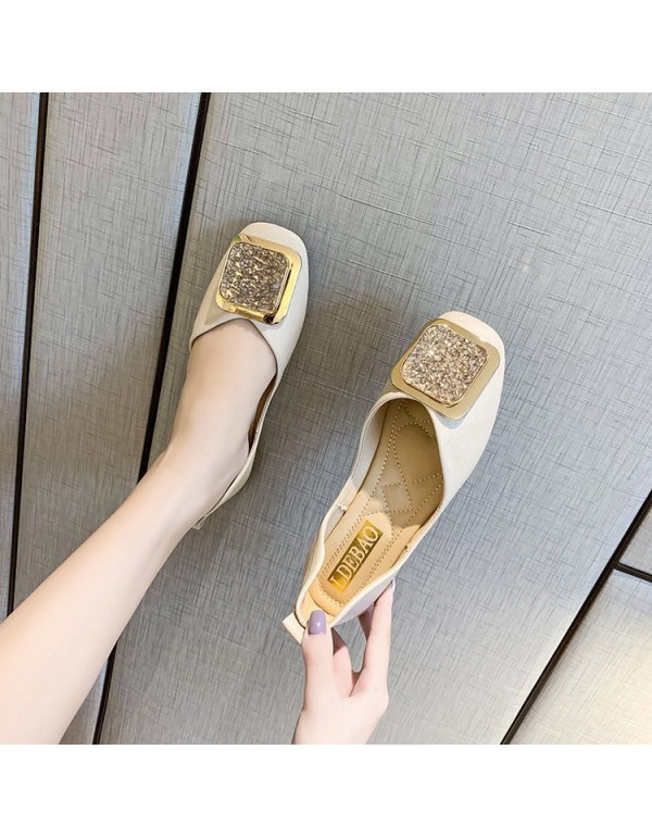 2021 summer new Korean flat sole single shoes Square Head shallow mouth soft bottom pea shoes fashion square buckle women's shoes wholesale