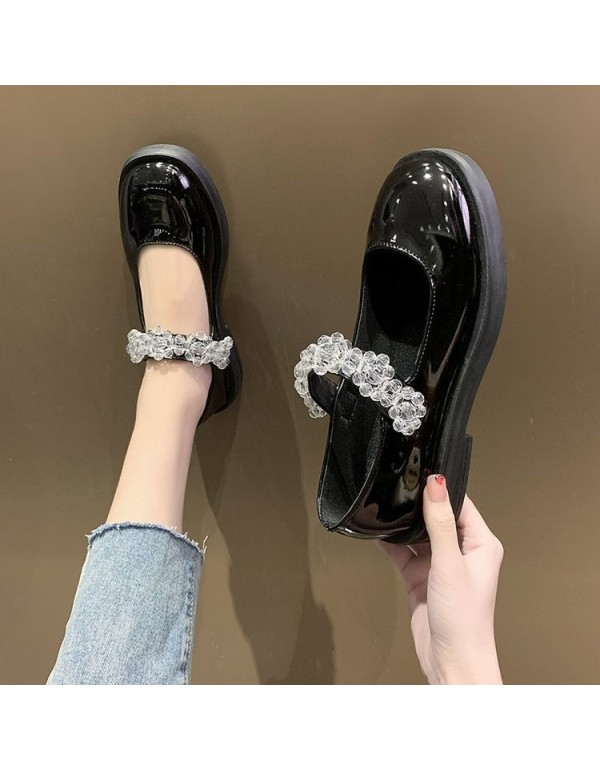 2021 spring new British small leather shoes women's flat shoes wholesale with round head and shallow mouth Mary Jane shoes