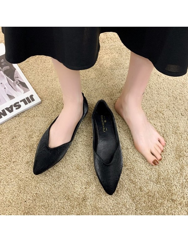 2021 spring new pointed shallow mouth single shoes women's covered flat shoes black four seasons professional work shoes wholesale