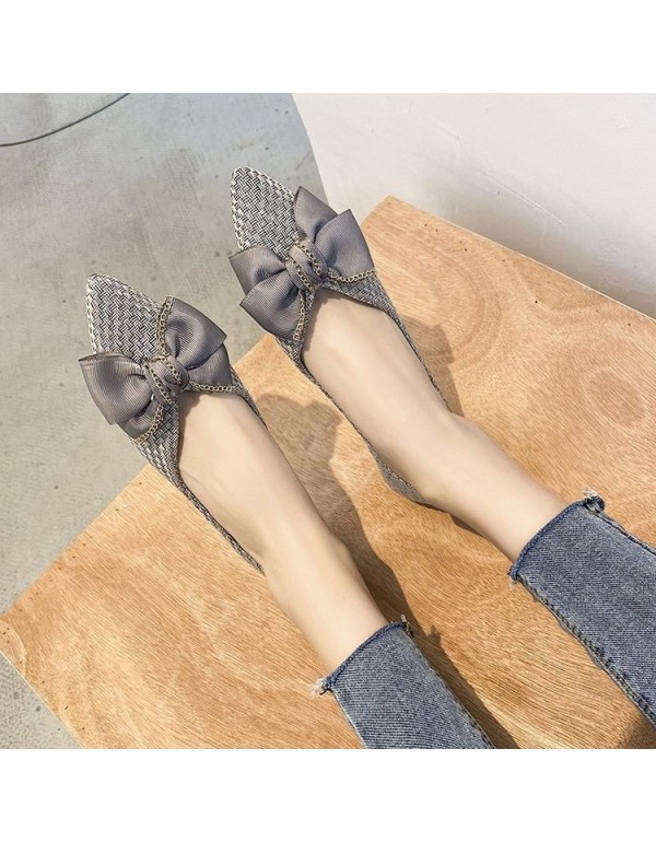 2021 spring new fairy style pointed single shoes shallow mouth woven flat shoes fashion bow women's shoes wholesale