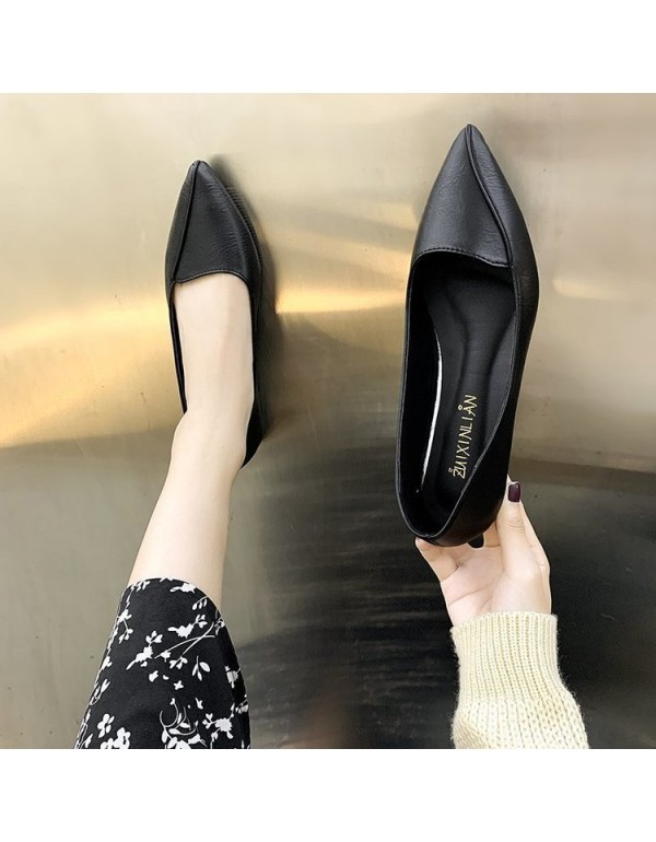 2021 spring new Korean flat shoes women's pointed shallow mouth flat sole shoes leather stitching comfortable women's shoes wholesale