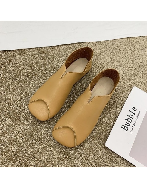 2021 autumn new Korean flat sole single shoes Square Head splicing soft surface comfortable Doudou shoes overshoot women's shoes wholesale