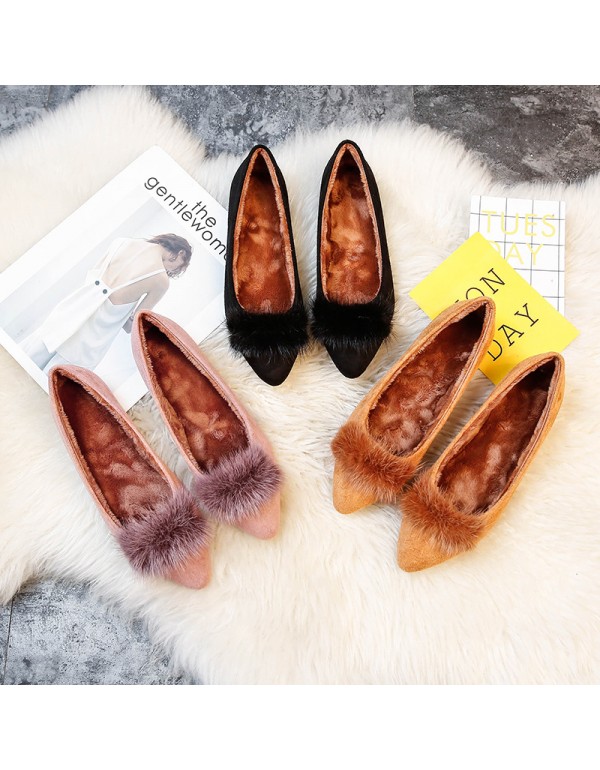 Flat bottom scoop shoes women's autumn new style versatile shallow mouth pointed single shoes comfortable soft bottom large size one foot pedal wool shoes large size